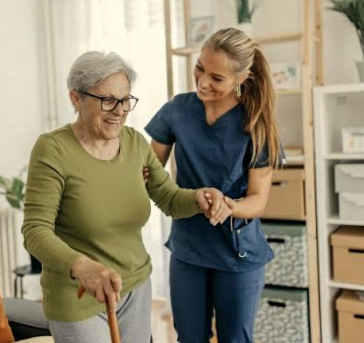 Caregiver and senior client at home